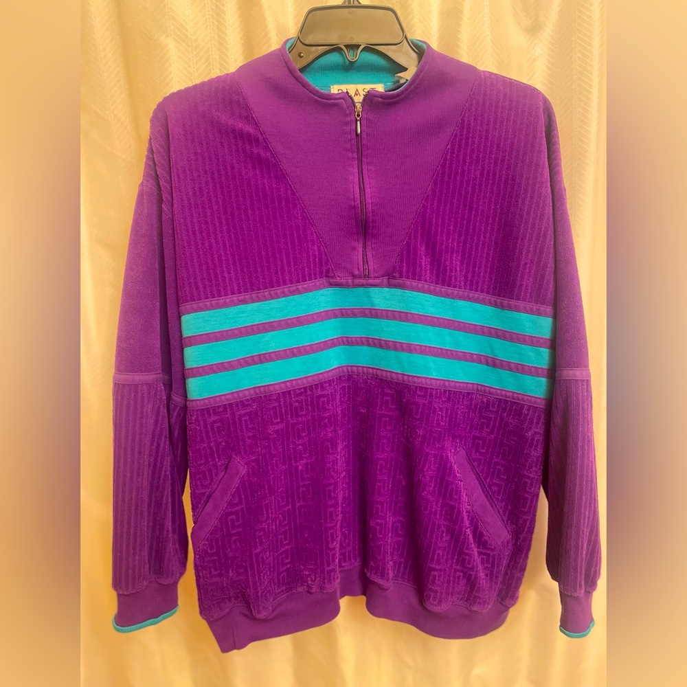 *VINTAGE* BLAST deep purple and teal half-zip jacket. Mixed textures and ‘90s